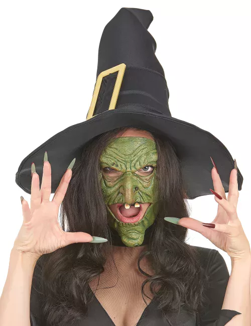 Photo du produit Demi masque latex nez et menton sorcière verte adulte