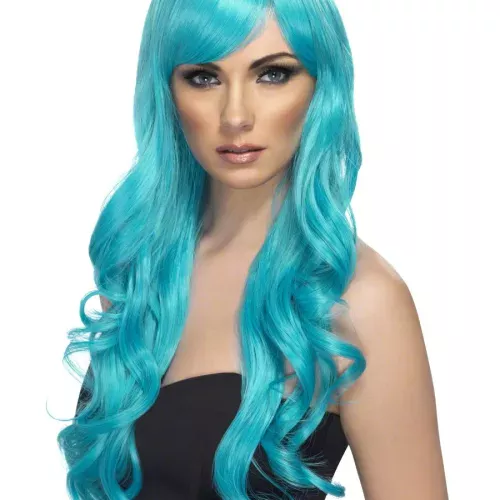 Photo du produit Perruque longue ondulée bleue turquoise femme