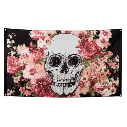 Photo du produit Drapeau squelette fleuri noir 90 x 150 cm
