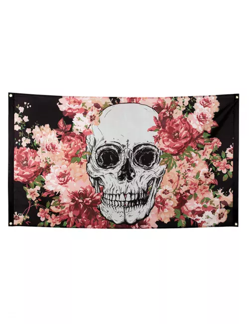 Photo du produit Drapeau squelette fleuri noir 90 x 150 cm