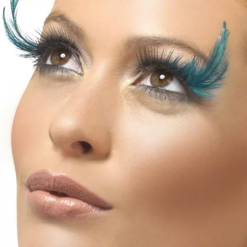 Photo du produit Faux cils noirs avec grandes plumes bleues adulte