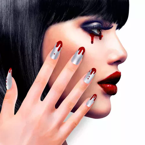 Photo du produit Faux ongles adhésifs argents ensanglantés femme Halloween