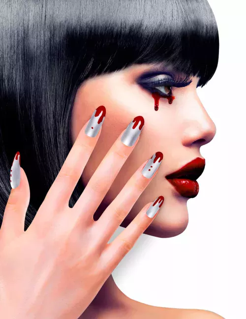 Photo du produit Faux ongles adhésifs argents ensanglantés femme Halloween