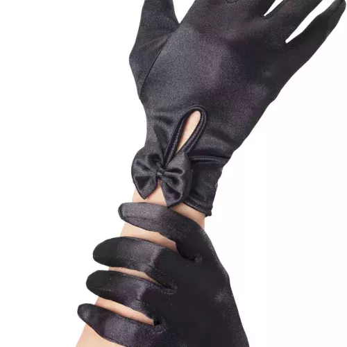 Photo du produit Gants courts noirs avec noeud femme