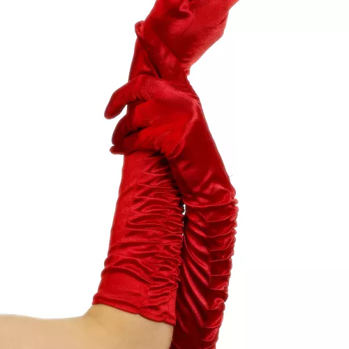 Photo du produit Gants mi-longs satinés rouges avec plis femme
