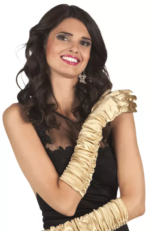 Photo du produit Gants longs satinés dorés femme