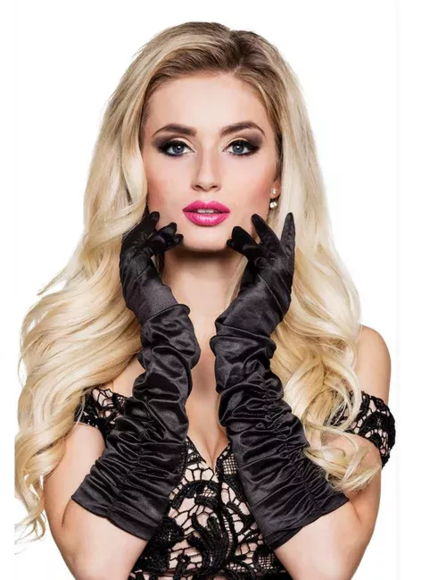 Photo du produit Gants longs satinés noirs femme
