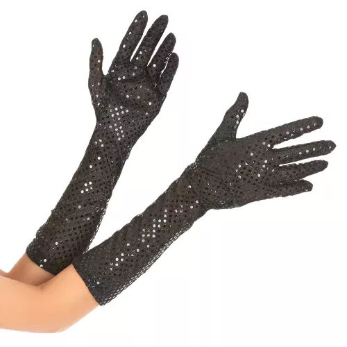 Photo du produit Gants noirs mi-longs avec sequins adulte