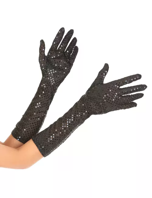 Photo du produit Gants noirs mi-longs avec sequins adulte