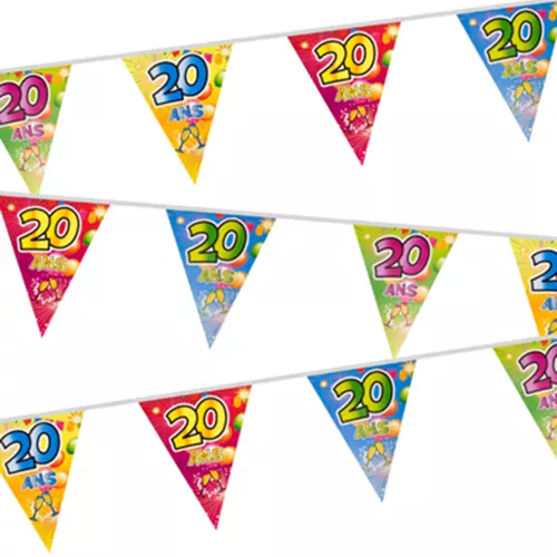 Photo du produit Guirlande 20 fanions plastifiés 20 ans Fiesta 7 m