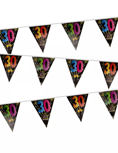 Photo du produit Guirlande 20 fanions en plastique 30 ans feux d'artifice 7 m