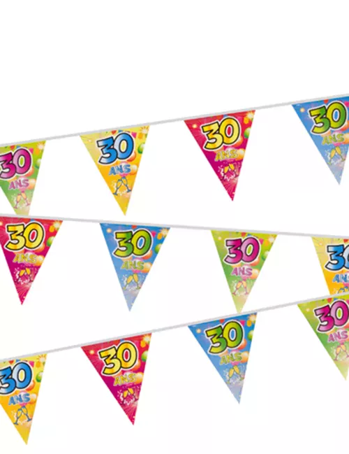 Photo du produit Guirlande 20 fanions plastifiés 30 ans Fiesta 7 m