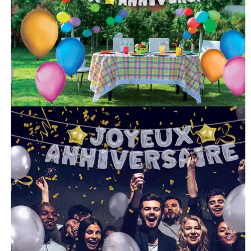Photo du produit Guirlande ballons Joyeux Anniversaire argentée 6m