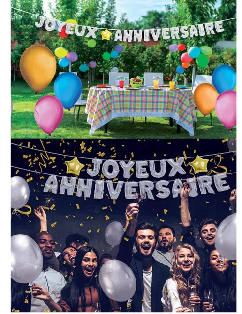 Photo du produit Guirlande ballons Joyeux Anniversaire argentée 6m