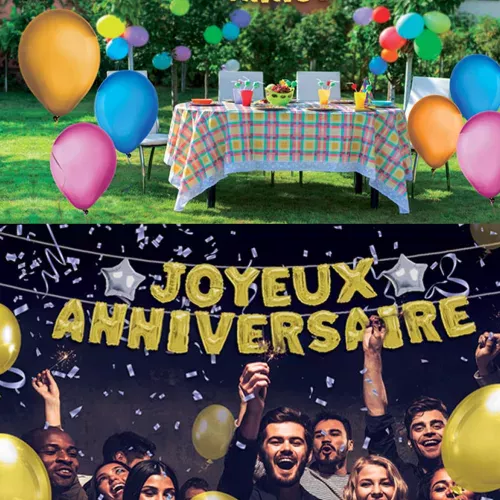 Photo du produit Guirlande ballons lettres Joyeux Anniversaire dorée 6m