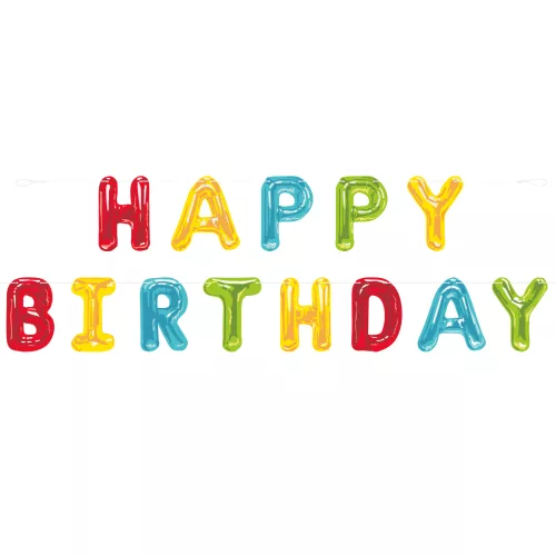 Photo du produit Guirlande de ballons aluminium lettres Happy Birthday 2,74 m