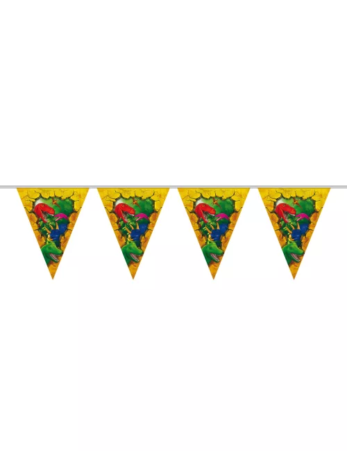 Photo du produit Guirlande fanions en plastique Dinosaures 6 m