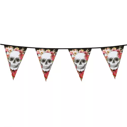 Photo du produit Guirlande en plastique squelette fleuri noir 6 m