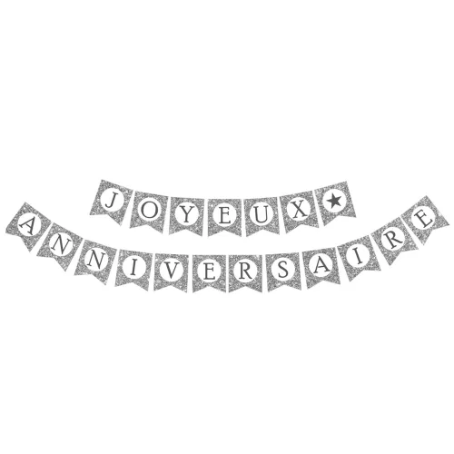 Photo du produit Guirlande Joyeux Anniversaire argent pailletée