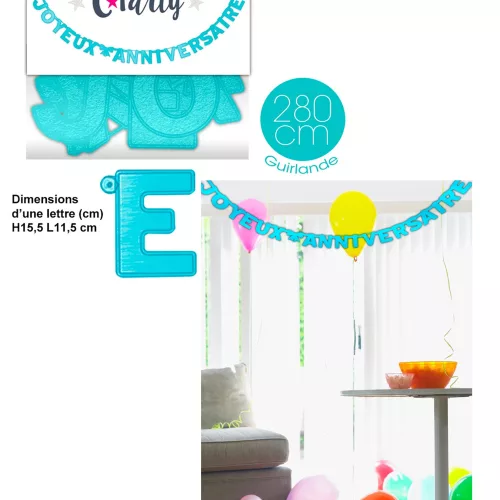 Photo du produit Guirlande Joyeux Anniversaire bleue 280 cm