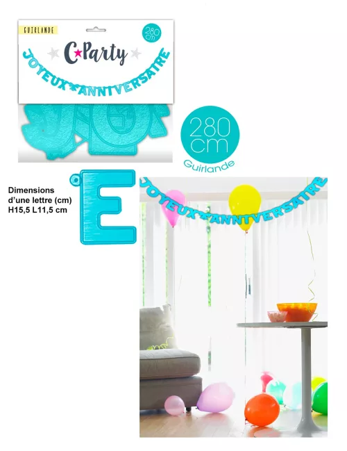 Photo du produit Guirlande Joyeux Anniversaire bleue 280 cm