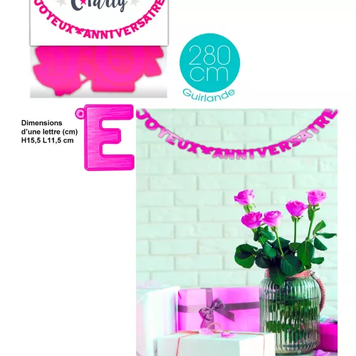 Photo du produit Guirlande Joyeux Anniversaire fuchsia 280 cm
