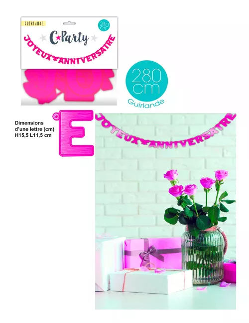 Photo du produit Guirlande Joyeux Anniversaire fuchsia 280 cm