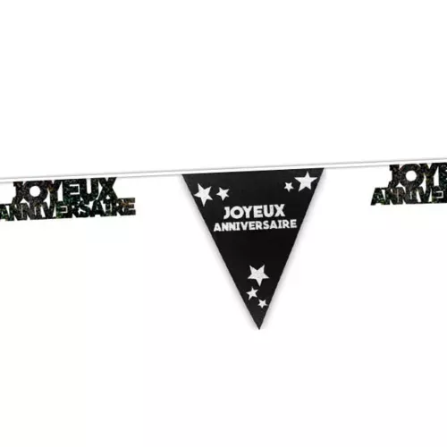 Photo du produit Guirlande noire à paillettes Joyeux Anniversaire 6m
