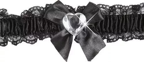 Photo du produit Jarretière sexy dentelle noire coeur argent femme