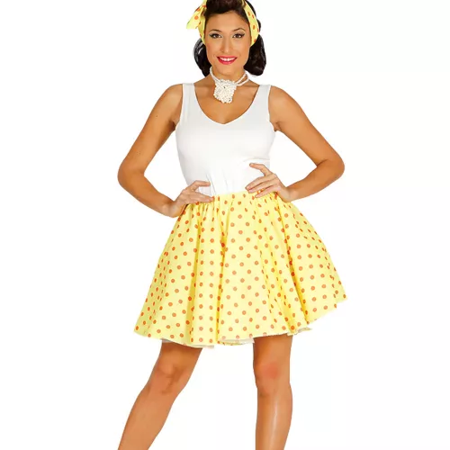 Photo du produit Jupe et foulard jaune à pois années 50 femme