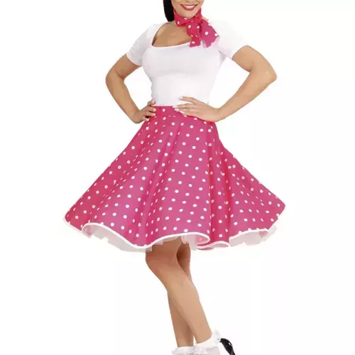Photo du produit Jupe et foulard roses à pois années 50 femme