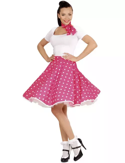 Photo du produit Jupe et foulard roses à pois années 50 femme