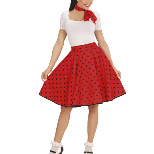 Photo du produit Jupe et foulard rouge à pois années 50 femme