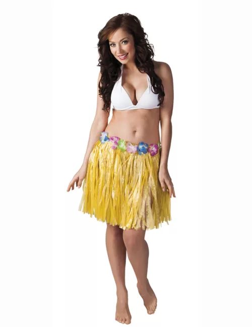 Photo du produit Jupe hawaïenne courte jaune adulte