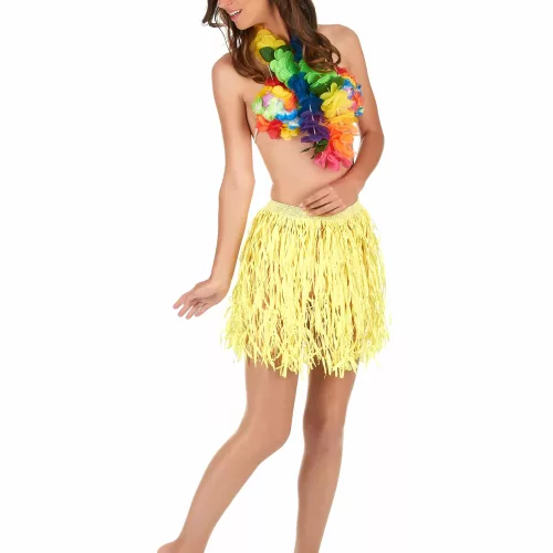 Photo du produit Jupe hawaïenne courte jaune papier adulte