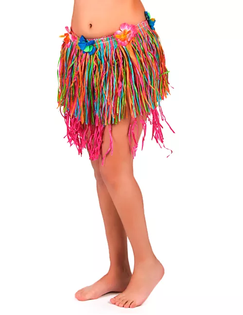 Photo du produit Jupe hawaïenne courte multicolore avec fleurs adulte