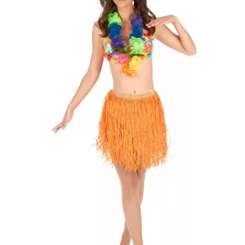 Photo du produit Jupe hawaïenne courte orange papier adulte