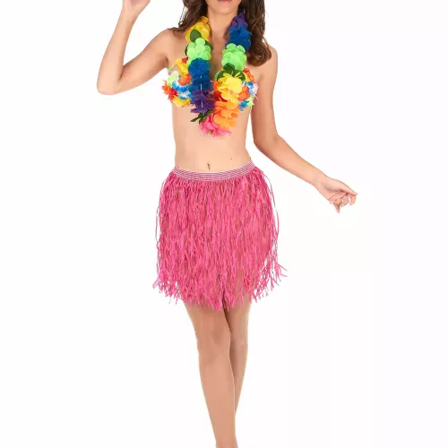 Photo du produit Jupe hawaïenne courte rose papier adulte