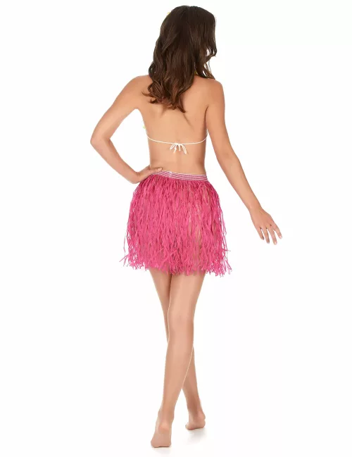 Photo du produit Jupe hawaïenne courte rose papier adulte