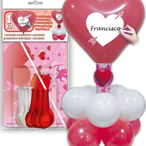 Photo du produit Kit ballons coeurs rouges et blancs personnalisable