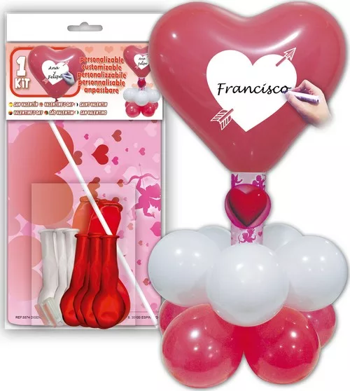 Photo du produit Kit ballons coeurs rouges et blancs personnalisable