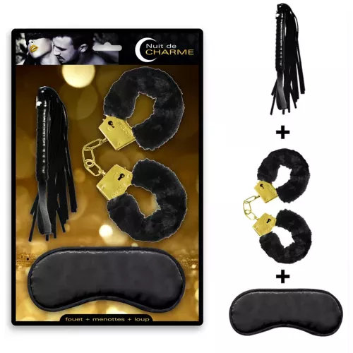 Photo du produit Kit menottes fouet et loup adulte