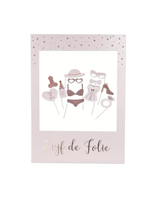Photo du produit Kit photobooth avec cadre EVJF rose gold 12 accessoires