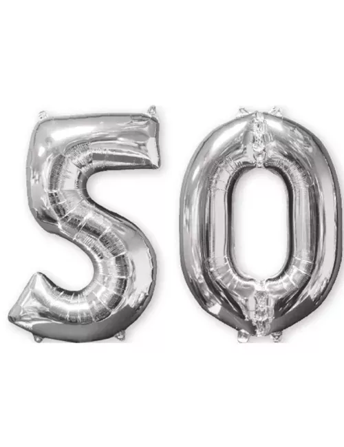 Photo du produit Lot de 2 ballons aluminium 66 cm chiffre argent 50
