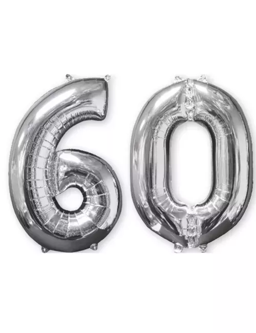 Photo du produit Lot de 2 ballons aluminium 66 cm chiffre argent 60