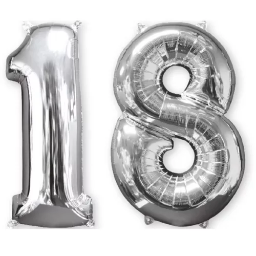Photo du produit Lot de 2 ballons aluminium chiffre argent 18