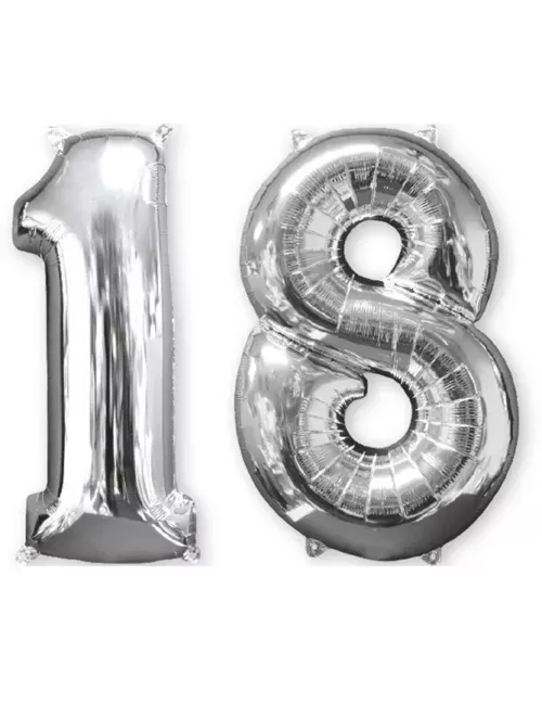 Photo du produit Lot de 2 ballons aluminium chiffre argent 18