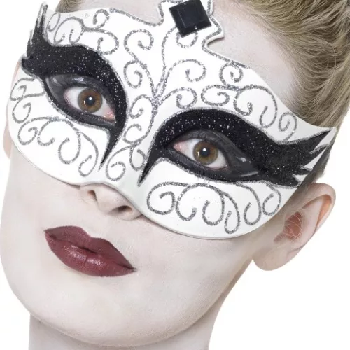 Photo du produit Loup blanc avec paillettes noir et argent adulte