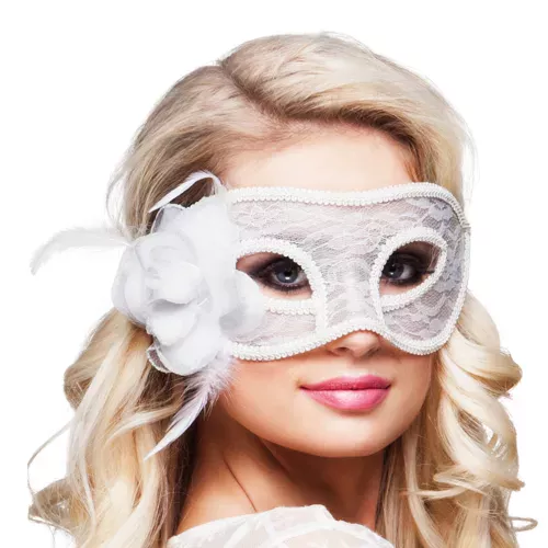 Photo du produit Loup dentelle blanc avec rose femme