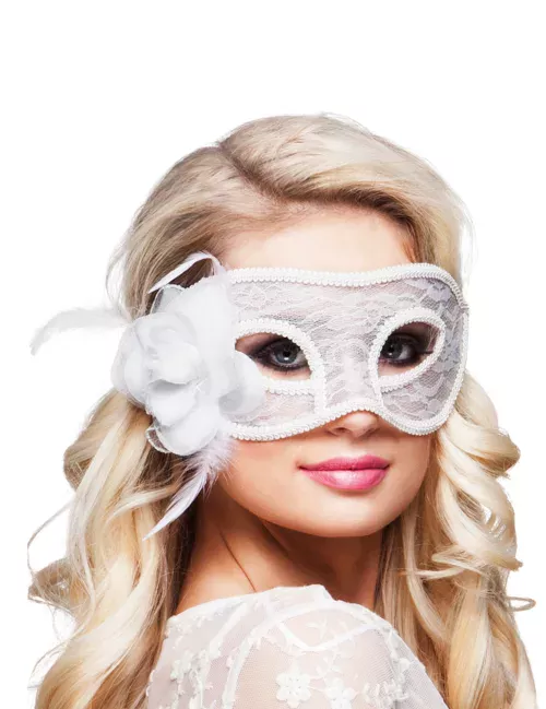 Photo du produit Loup dentelle blanc avec rose femme